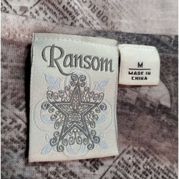 Ransom Shirt Ladies Medium Gray Red Floral Short Sleeve Paris Embellished Lace T - Picture 6 of 7